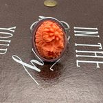 Vintage Floral Carved Ring – 1970s Cabochon, Silver Stainless Adjustable Orange Photo 5