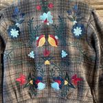 Driftwood  Brown Plaid Jacket with Floral Embroidery Photo 4