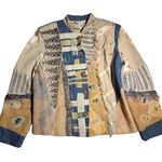 Vtg 1990s Sandy Starkman Beige Blue Abstract Patchwork Mandarin Collar Jacket M Size M Photo 0