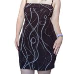 Vintage Y2K Square Neck Glitter Swirl Mini Dress Cocktail Night Out Party Silver Photo 1