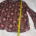Loft black floral boho style flowy blouse top shirt keyhole neckline woman’s LP Photo 7