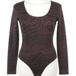 EXPRESS Body Contour Zebra Thong Bodysuit Animal Print Stretch Top Layer S Club Photo 0