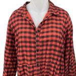 Violet Red Black Plaid Checkered Long Sleeve Button Tiered Midi Shirt Dress 18 Photo 2
