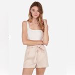 EXPRESS  MIDI Extreme High Rise Shorts Khaki Tan Size 14 Linen Blend NEW Photo 1