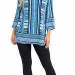 Sunny Leigh Women's  Tunic Top S Blue Green Geometric 3/4 Sleeve Photo 0