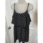 Elle  Women's Black White Polka Dot Ruffle Tiered Spaghetti Strap Dress Large L Photo 2
