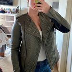 Nour Hammour Erin army green studded leather Biker jacket size FR 36 US 2 4 XS S Photo 16