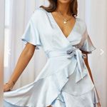 Selfie Leslie Cami Angel Sleeve Faux Wrap Dress in Steel Blue Photo 2