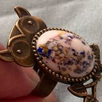 Owl Finger Ring 1” H Size 6 To 7 Adjustable Stone White Blue Yellow Pink Print Gold Photo 4