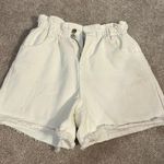 Princess Polly white high waisted denim shorts with the elastic waistband Photo 0