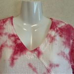Red and White Asymmetrical Short Sleeve Top Photo 3