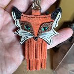 Kate Spade  New York Suede Fox Tassel Keychain Gold Tone Charm Silver Tone Chain Photo 2