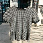 ZARA Black & White Houndstooth Peplum Tweed Checkered Blouse Photo 1