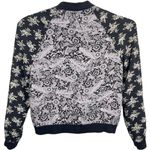 Free People  Bomber Jacket Black Purple Floral Snap Close Lightweight Boho Size S Photo 5