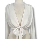 VICI Plunging Neckline White Wrap Blouse Long Sleeves Tie Back Size Small Photo 3