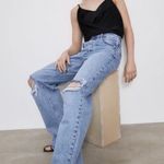 ZARA Bodysuit Pleated Draped Black Top Buttons Women Size S Spaghetti Straps Photo 2