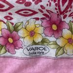 Floral crochet trim large scarf, Square pink yellow green white flower print Photo 5