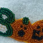 BOO Pumpkin Halloween Jewelry Pin Brooch Seed Bead on Leather Like Backing Photo 3