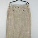 Bianca Nygaard Linen Blend Skirt Beige Brown Embellished Midi Lagenlook Size 16 Tan Photo 1