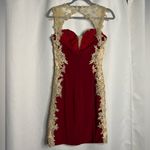 Let’s Burgundy Red and Gold Lace Formal Dress S Photo 3