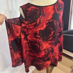 Bisou Bisou Women's Black Rose Cold Shoulder Long Sleeve Shirt Top SZ 0X Photo 3