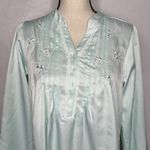 Miss Elaine Nightgown Aqua Satin Embroidered Floral Gown Sz S Photo 1