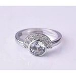 Boutique 2 Carat Rhodium 925 Silver Half Moon Simulated Diamond Ring, Size 7 Photo 3