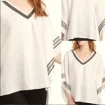 Peck & Peck Cream Linen V-Neck Poncho Top Size L Striped Trim Casual Photo 1