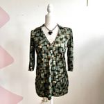 Vintage Green Geometric Top Mod Print Retro 70s Inspired Funky Groovy Small Photo 1