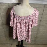 Hayden NWOT  Womens Pink Floral Square Neck Smocked Puffed Sleeve Blouse Size 1XL Photo 2