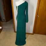 Mac Duggal Emerald Green One Shoulder puff sleeve slit Gown Maxi Formal Dress Photo 5