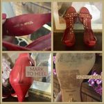 Pour La Victoire RED LEATHER WITH GOLD METAL STUDS T STRAP HEELS (8.5) Photo 13