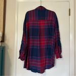 Mossimo Tunic Length Plaid Button Down Shirt Womens Medum Navy Red Blue Size M Photo 5