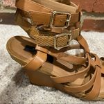 Ann Taylor  Tan Wedge Sandals Sz 9.5 Brown Ankle Strap Photo 6