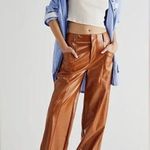 Free People  Star Crossed Lovers Straight Brown Vegan Faux Leather Pants … Photo 0