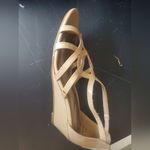 dexflex comfort Beige Strappy Sandals Size 7 1  Inch Wedge Photo 1
