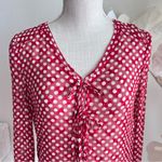 Tory Burch Red Polka Dot V-Neck Long Sleeve Blouse Photo 1