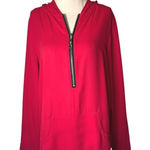 Soft Surroundings  Shirt Women Red Hooded Half Zip Pullover‎ Top Mature Preppy Photo 0