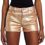 7 For All Mankind  Rose Gold Metallic Denim Cut Off Shorts Photo 4