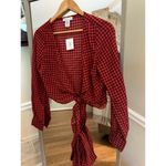 Urban Outfitters  Red Gingham Wrap Shirt Women Medium NWT Photo 3