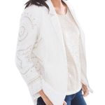 Chico's Chico’s Size 3 L White Linen Sequin Embroidered Embellished Open Blazer Jacket Photo 0