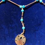 Turquoise and Gold Sand Dollar Sea Shell Earrings and Necklace Beach Ocean Coast Photo 1