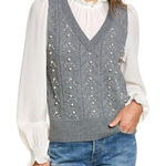 Nanette Lepore PEARL EMBELLISHED RUFFLE COQUETTE STYLE SWEATER TOP SMALL NWT Photo 0