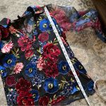 White House | Black Market  Silk Velvet Burnout Sheer Chiffon Puff Sleeve Blouse XS Photo 6