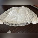 Hale Bob  Ivory Crochet Boho Bell Sleeve Tassel Blouse Large Photo 7