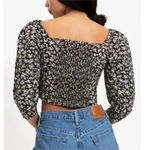 Levi's The Statement Top Slim Fit, Floral Print Puff Sleeve Top,Black/Yellow, M Photo 1