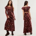 Free People  Dainty Lace Retro 90s Butterfly Babe Maxi Dress Brown Combo Medium Photo 3
