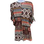 EMBER Coffee Brown Deep Vneck Tie Cuffs Festival Boho Blouse Top Large vacation Photo 2