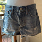 Madewell  Blue Distressed Jean Shorts Cuffed Photo 0