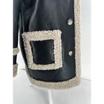 Badgley Mischka  Overcoat Jacket Sz M Faux Shearling Leather Black Aviator​ Photo 4